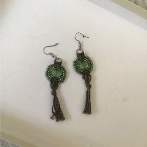 Handmade Earrings 3 inches Dark Green